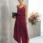V-neck Suspenders Wide-leg Side Slit Women's Jumpsuit
