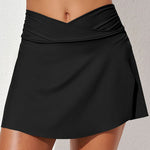 Nadorine Women's Crossover Tennis Skirt High Waist Tummy Control Ruched Bikini Bottoms with Pockets