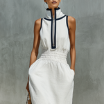 Women's Minimalist Zip-up Collar Sleeveless Maxi Dress
