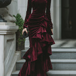 Long Sleeve Ruffled Tier Evening Gown