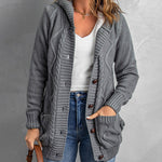 Hooded Fleece Lined Sweater Cardigan Button Down Front Winter Coat