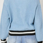 V-neck long-sleeved color-block sweater