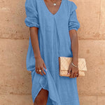 Loose Shirt Dress V-Neck Long Midi Dresses
