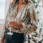 Nadorine Sequin Blouses Long SleeveTunic Tops Shirt Glitter Loose Shirts for Women Casual Work Office Loose Fit 2026 | Under $40