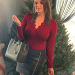 V-neck Lace Trim Long-sleeved Bodysuits