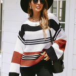 Striped Drop Sleeve Round Neckline Sweater