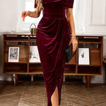 Red Dahlia Velvet Off the Shoulder Party Dress