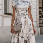 Belted Floral Print Midi Dress