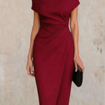 Elegant Short-sleeved Slim-fit Pleated Midi Dress