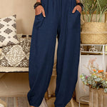Solid Color Bottoms Elastic Waisted Pant Summer Baggy Trousers Straight Leg Pants
