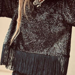 Full of Surprises Sequin Short Sleeve Tassle Trim Loose Top
