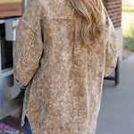 Khaki Vintage Distressed Mineral Wash Oversized Shacket