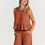 Nadorine 2 Piece Outfits Sleeveless Ruffle Tank Crop Top and Wide Leg Pants Lounge Set with Pockets