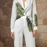 Long Sleeves Buttoned Leaves Print Lapel Blouses&Shirts Tops