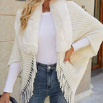 Knit Shawl Womens Solid Color Loose Collar Tassel Cape Knitted Cape Coat