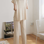 Women's Two Piece Outfits Sweater Sets Knit Pullover Tops High Waisted Pants Lounge Sets