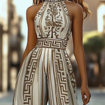 Sleeveless Wide Leg Printed Halter-Neck Jumpsuits