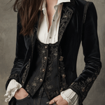 Chic Black Velvet Blazer with Embroidery