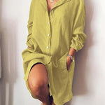 Nadorine Women's Cotton and Linen Shirt Dress Casual Loose Pocket Midi Dresses