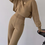 Women's Knitted Two Pieces Sets Turtleneck Cropped Sweater with High-waisted Flared Pants