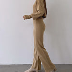 Women's Knitted Two Pieces Sets Turtleneck Cropped Sweater with High-waisted Flared Pants