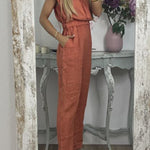 Casual Solid Pocket V Neck Loose Jumpsuits