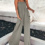 Wide Leg Jumpsuit Pocket Spaghetti Straps Plain Loose Jumpsuit