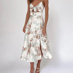 Spaghetti Strap Midi Dresses Sexy Deep V Neck Backless Floral Print Side Slit Maxi Dress