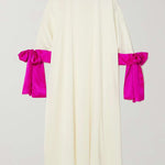 Loose Seven-Quarter Sleeves Contrast Color Round-Neck Midi Dresses