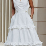 A-Line High Waisted Buttoned Pleated Pockets Solid Color Split-Joint V-Neck Maxi Dresses