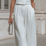Crisp White Tailored Vest & Wide-Leg Culottes Two-Piece Set