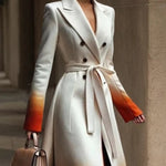 A-Line Long Sleeves Buttoned Gradient Split-Joint Tied Waist Notched Collar Woolen Coat