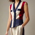 High Waisted Loose Contrast Color Elasticity Pockets Pants Trousers