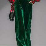 Trendy Retro Plaid Velvet Turtleneck Long-sleeved T-shirt And Wide-leg Pants Set