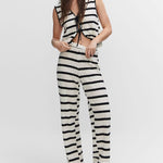 Nadorine Crochet Striped Vest Top Striped Knit Pants Set