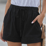 Nadorine Casual Elastic Waist Drawstring Pocketed Loose Shorts Pants
