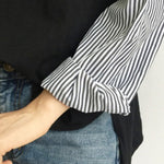 Striped Split-Joint Plus Size Loose Long Sleeve Shirt Tops