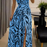 Sexy One Shoulder Sleeveless Printed Long Dress With Split Back