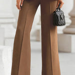 High Waisted Wide Leg Solid Color Pants Suits Bottoms