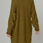 Green Casual Open Front Long Knit Cardigan