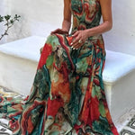 Vacay Vibes Colorful Lava Print Off Shoulder Smocked Scarf Maxi Dress