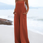 Nadorine Women's Casual Sleeveless Jumpsuits Summer Solid High Waist Wide Leg Pants Soft Rompers with Pockets