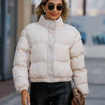 Short Puffer Jacket Stands Up Button Zipper Outerwear