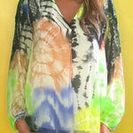 Fashionable Gradient Tie-dye V-neck Long-sleeved Casual Shirt
