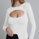 Nadorine Cutout Long-sleeved Pitted T-shirt Bodysuits
