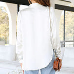 Nadorine Long Sleeve Shirts Casual Lapel Collar V Neck Single Breasted Tunic Blouse
