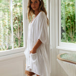 Nadorine Women's Casual Swimsuit Cover Up Blouses Button Down Beach Tunic Dress Bathing Suit Coverup