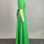 Half Sleeves High Waisted Solid Color Tied Waist V-Neck Maxi Dresses