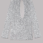 Flash Focus Sequin Extra Long Slit Sleeves Open Back Mini Dresss