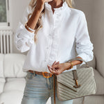 Nadorine Ruffle Trim Button Front Shirt Regular Fit Long Sleeve Work Blouse